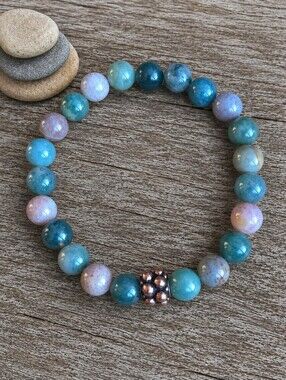 Indian Agate Beaded Stretch Bracelet | Green | Handmade